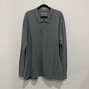 Eddie Bauer Outdoor Mens Long Sleeve Size 3XL Big & Tall Gray Casual Button Polo